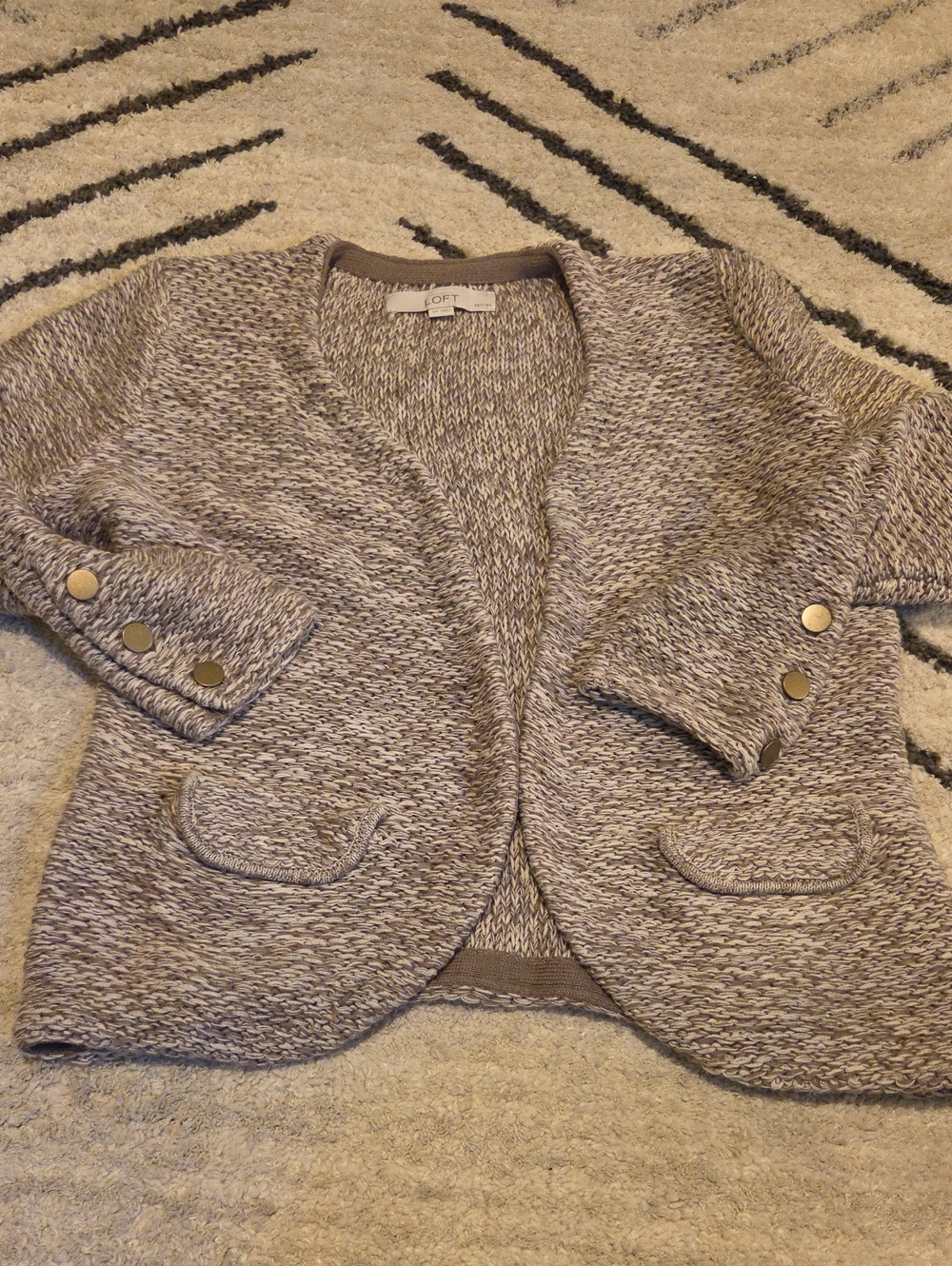 LOFT Taupe Marled Open Cardigan with Button Tabs